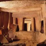 Ancient stone chamber with upright pillars and large slabs, lit by warm light, showing weathered surfaces and rough floor—a remarkable site among the must-see places to visit in Cyprus.