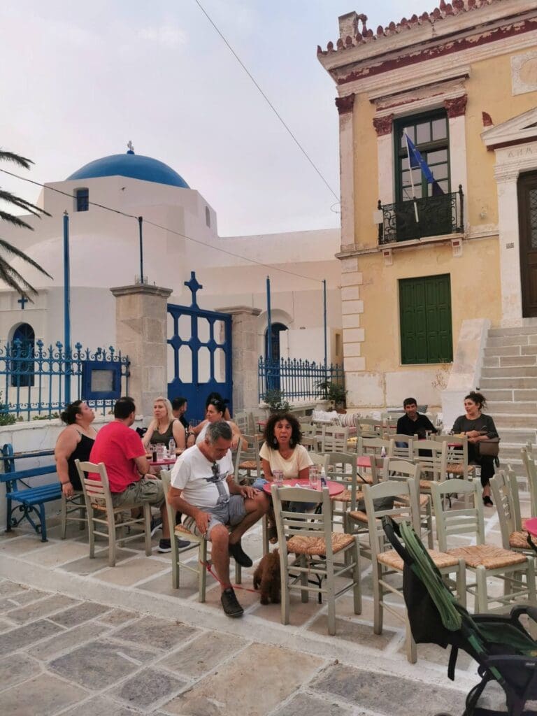 Piazza with the town-hall and Agios Ioannis church, Serifos Island