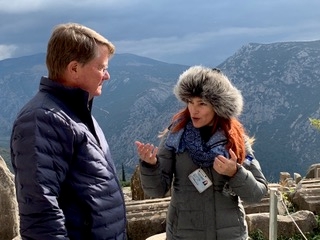 Dr Elena Soulioti guiding at Delphi, Greece